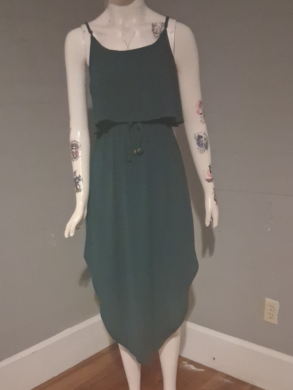 Sleeveless Teal Drawstring Midi Dress